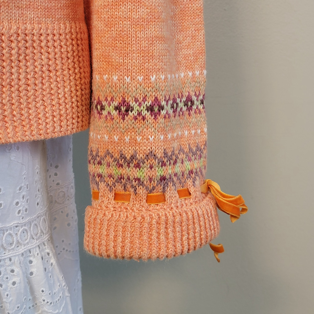 Vintage Tiara Fair Isle Knit Sweater Button Up Cardigan Orange Velvet Ribbon 3X - Picture 6 of 11